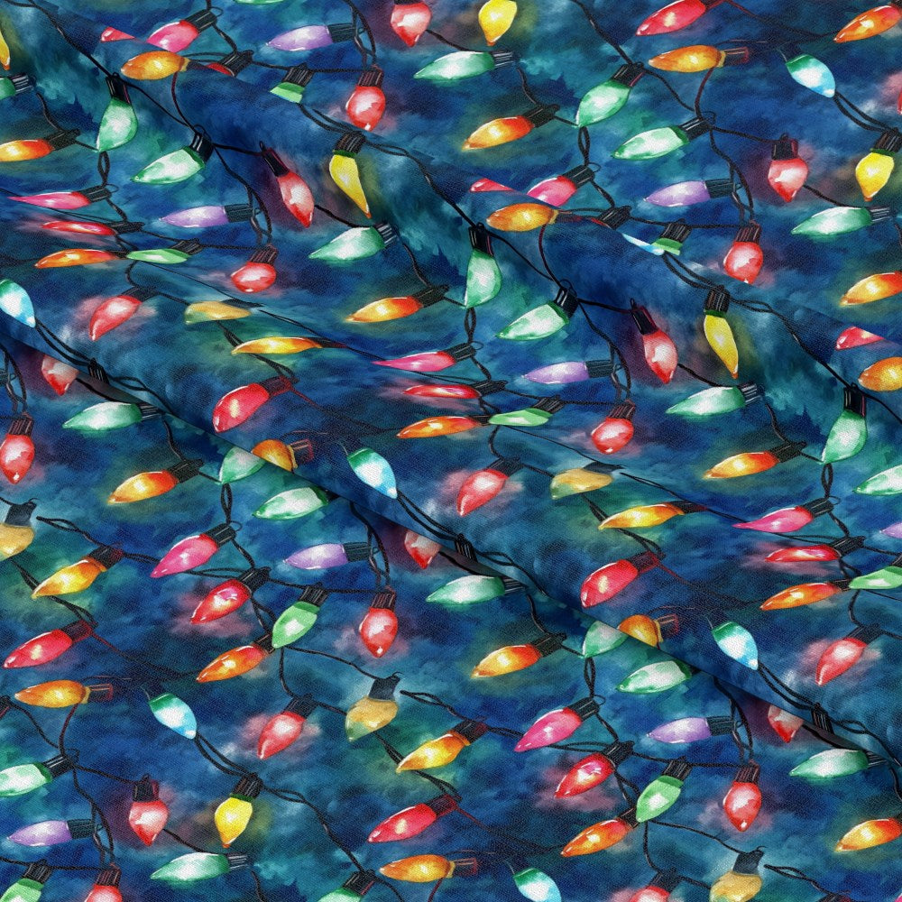 Watercolor Christmas Lights Pattern 8 Quilting Cotton Fabric