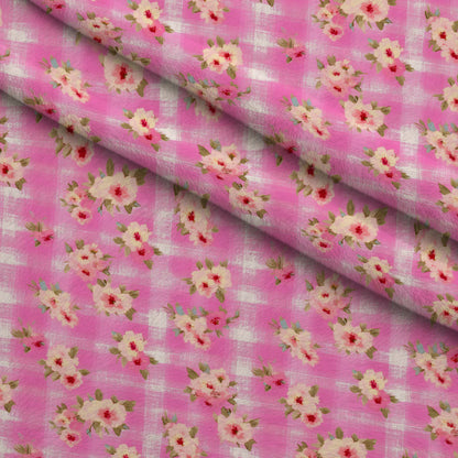 Faded Gingham Blooms Pattern 1 Minky Fabric