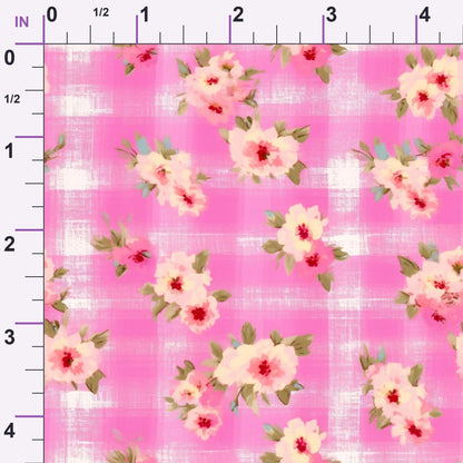 Faded Gingham Blooms Pattern 1 Minky Fabric