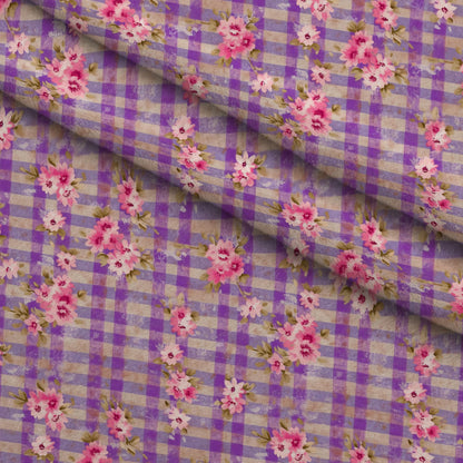 Faded Gingham Blooms Pattern 10 Minky Fabric