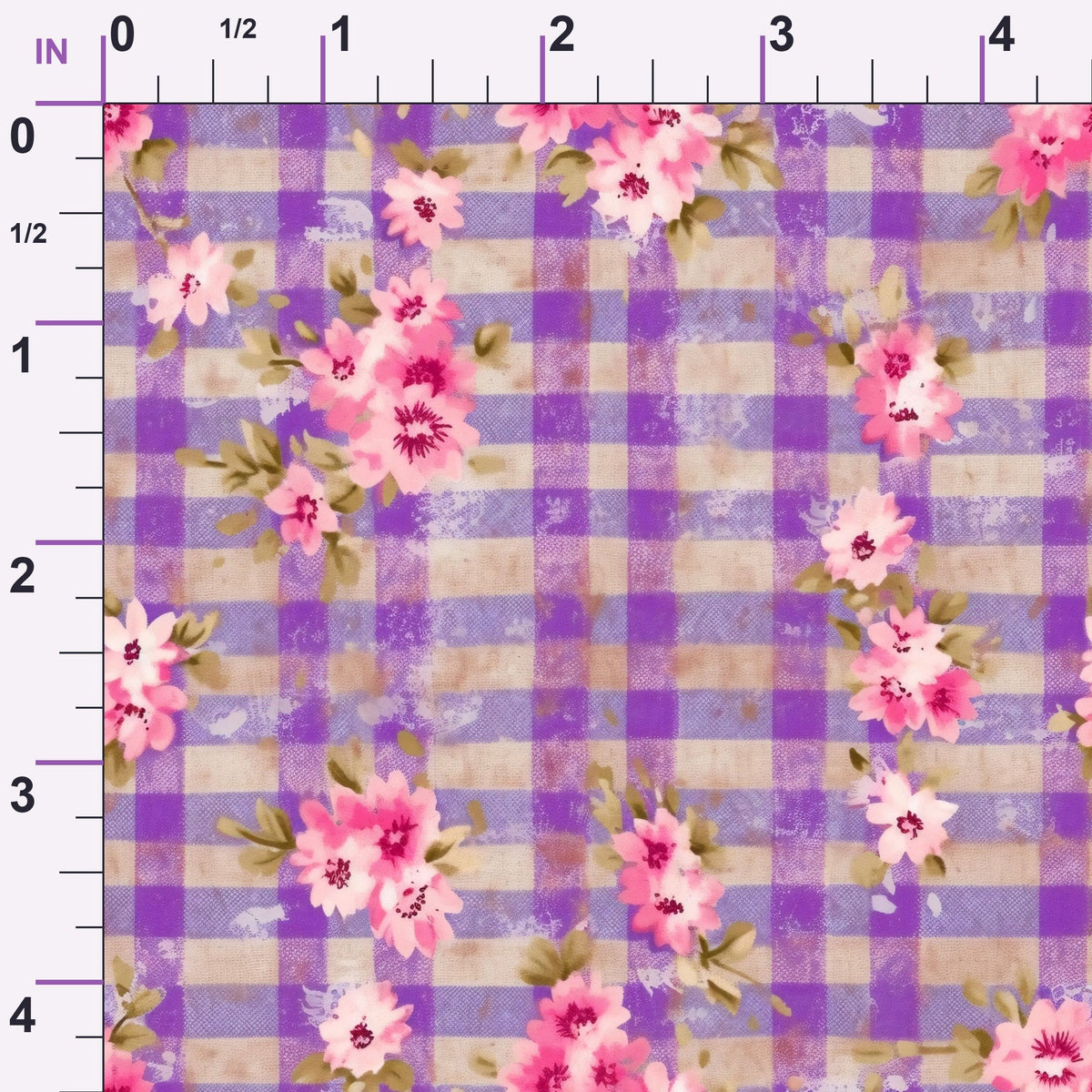 Faded Gingham Blooms Pattern 10 Minky Fabric
