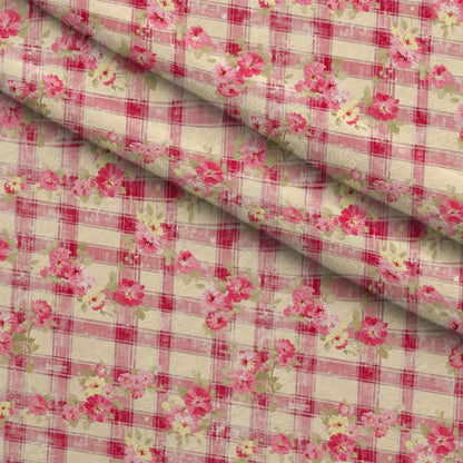 Faded Gingham Blooms Pattern 13 Minky Fabric