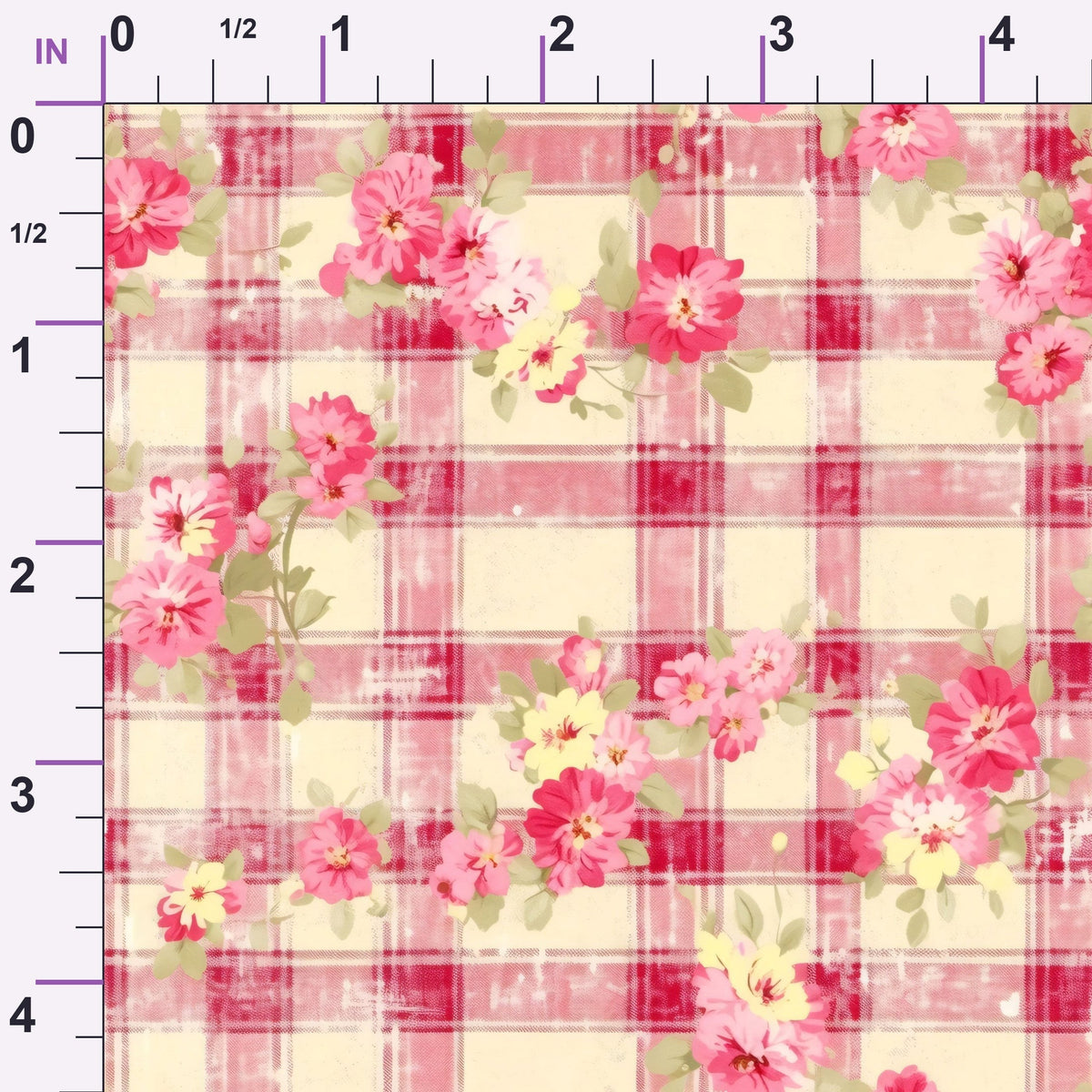 Faded Gingham Blooms Pattern 13 Minky Fabric
