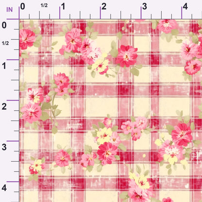 Faded Gingham Blooms Pattern 13 Minky Fabric