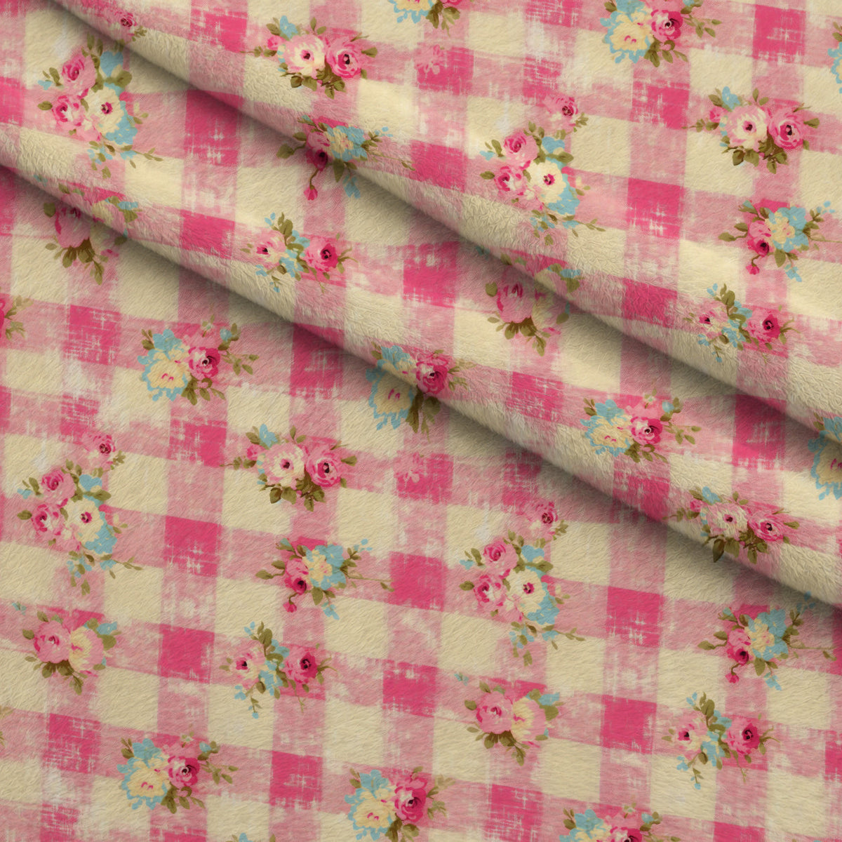 Faded Gingham Blooms Pattern 15 Minky Fabric