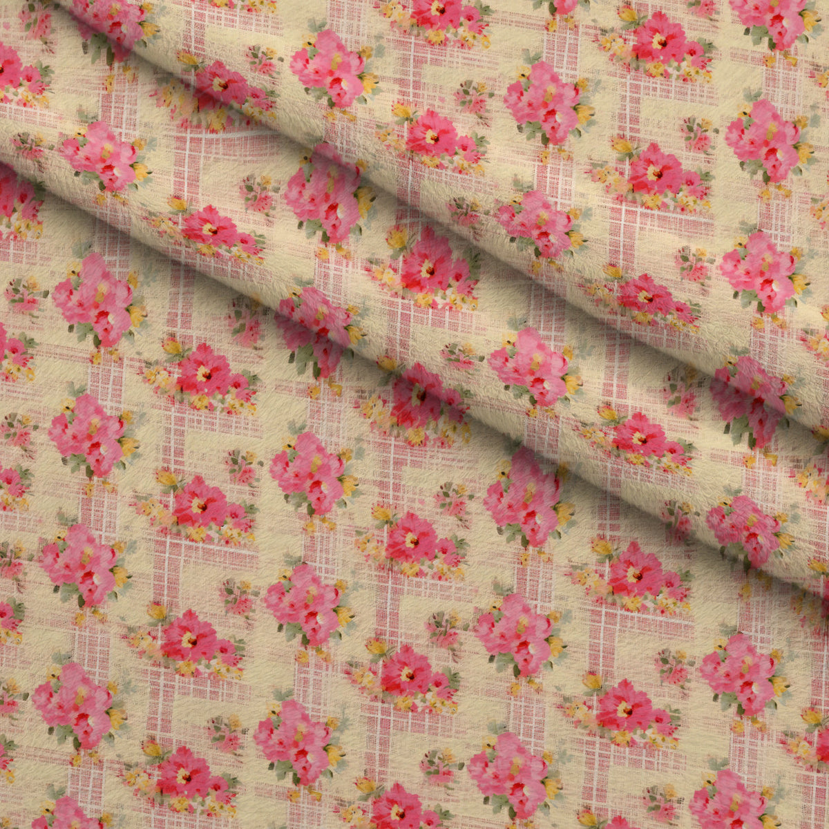 Faded Gingham Blooms Pattern 16 Minky Fabric