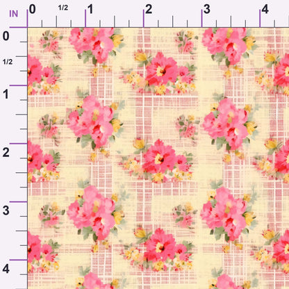 Faded Gingham Blooms Pattern 16 Minky Fabric