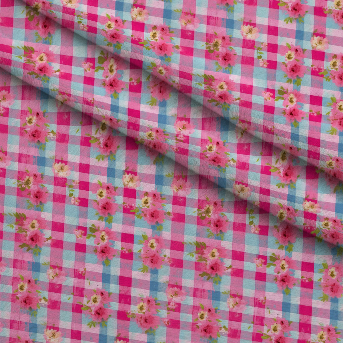 Faded Gingham Blooms Pattern 17 Minky Fabric