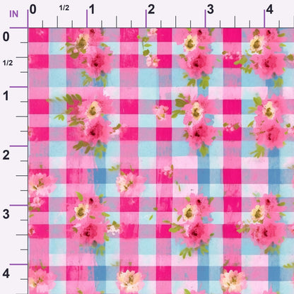 Faded Gingham Blooms Pattern 17 Minky Fabric