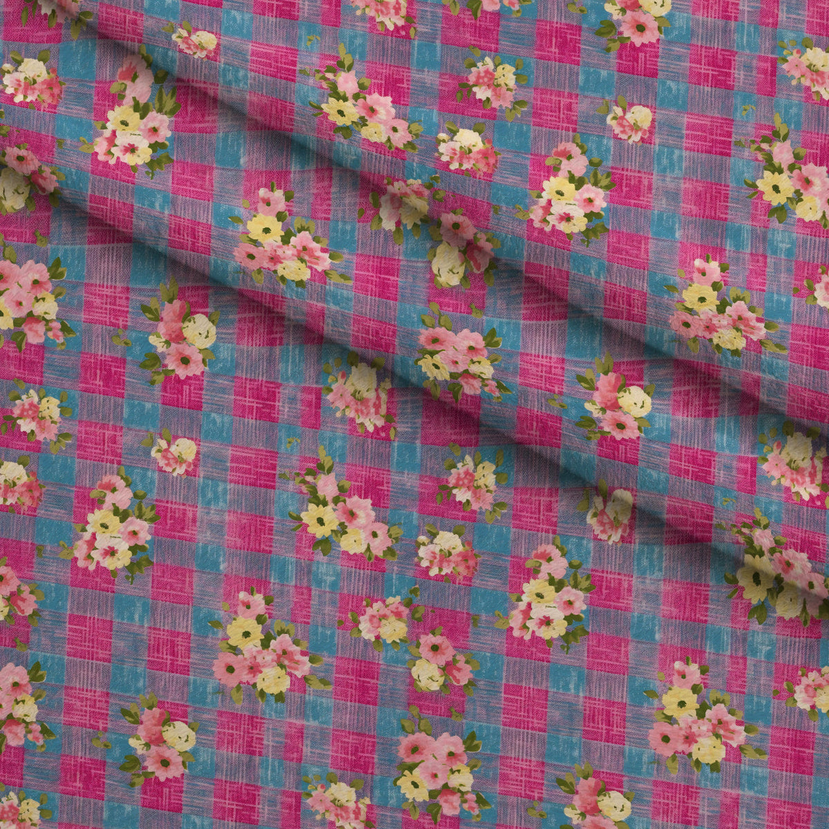 Faded Gingham Blooms Pattern 18 Minky Fabric