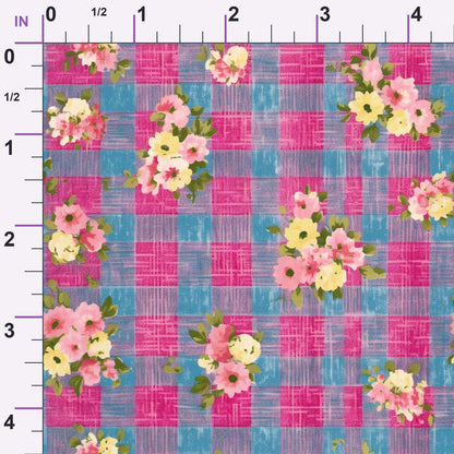 Faded Gingham Blooms Pattern 18 Minky Fabric