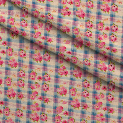 Faded Gingham Blooms Pattern 2 Minky Fabric