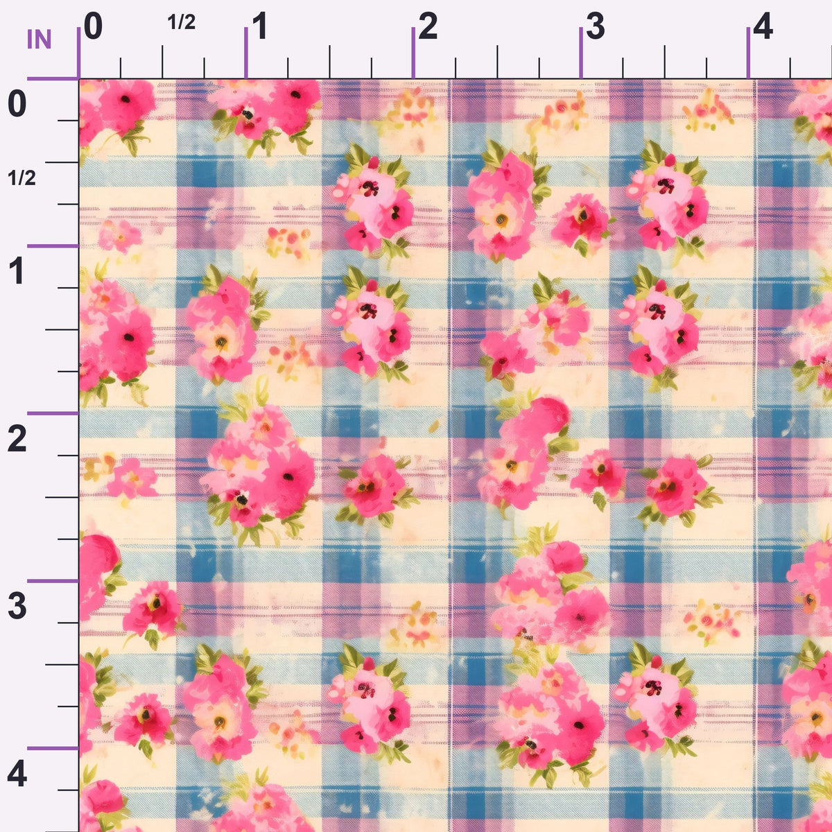Faded Gingham Blooms Pattern 2 Minky Fabric