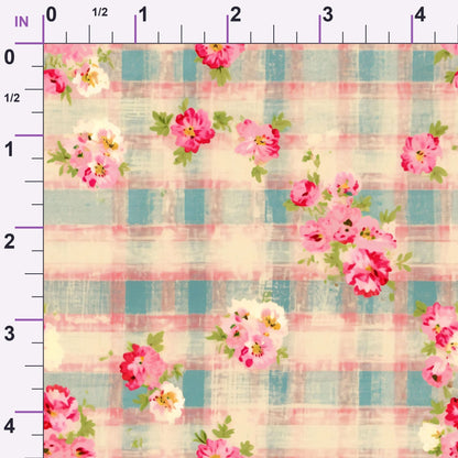 Faded Gingham Blooms Pattern 20 Minky Fabric