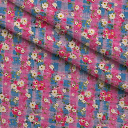 Faded Gingham Blooms Pattern 3 Minky Fabric
