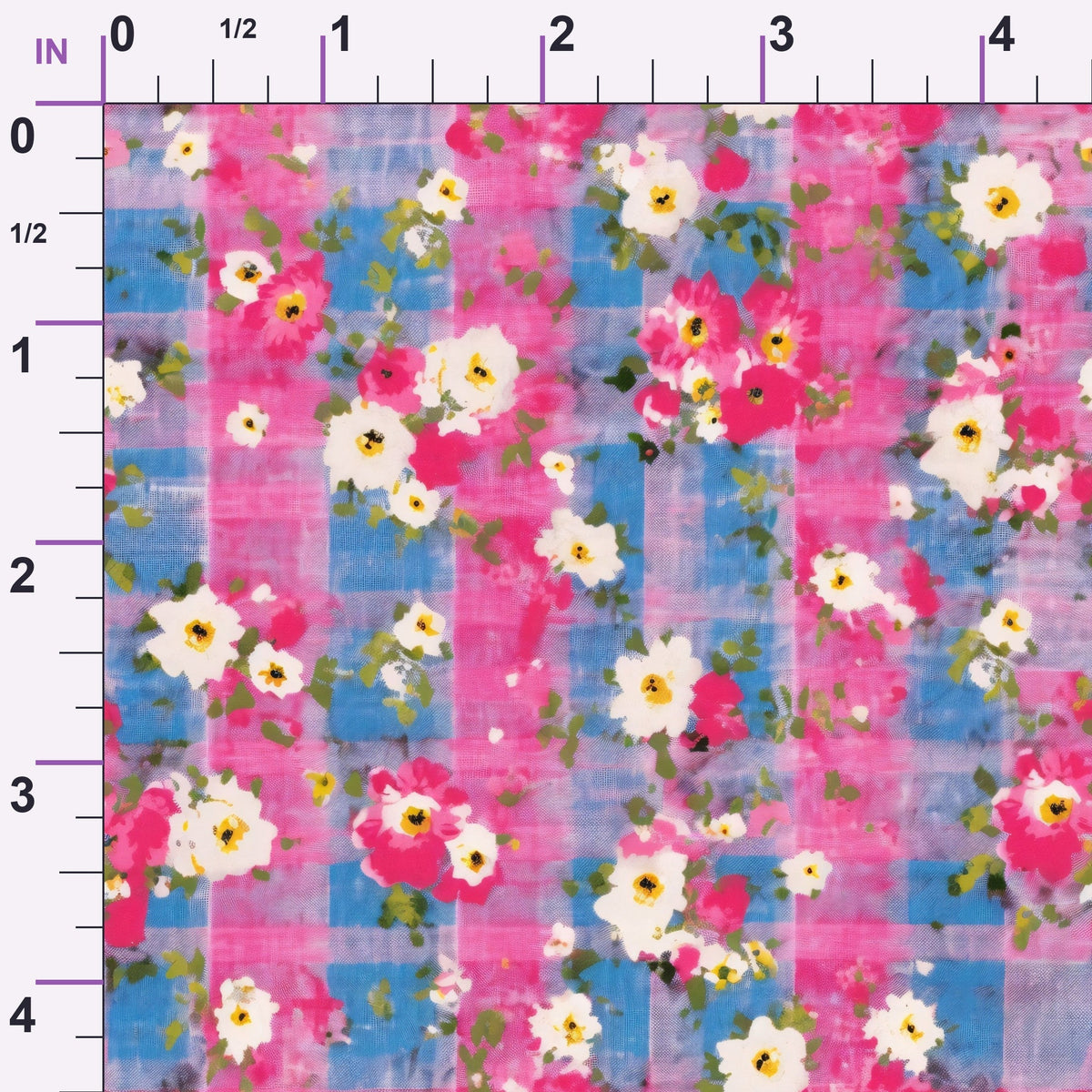Faded Gingham Blooms Pattern 3 Minky Fabric