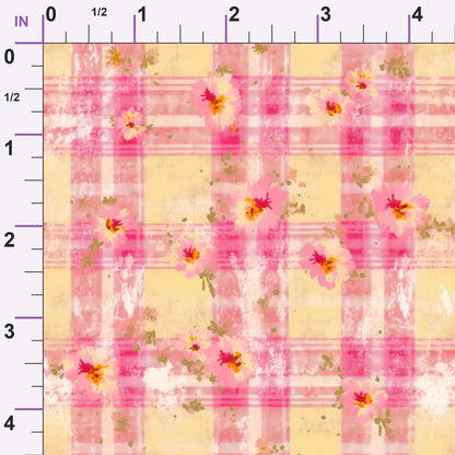 Faded Gingham Blooms Pattern 5 Minky Fabric