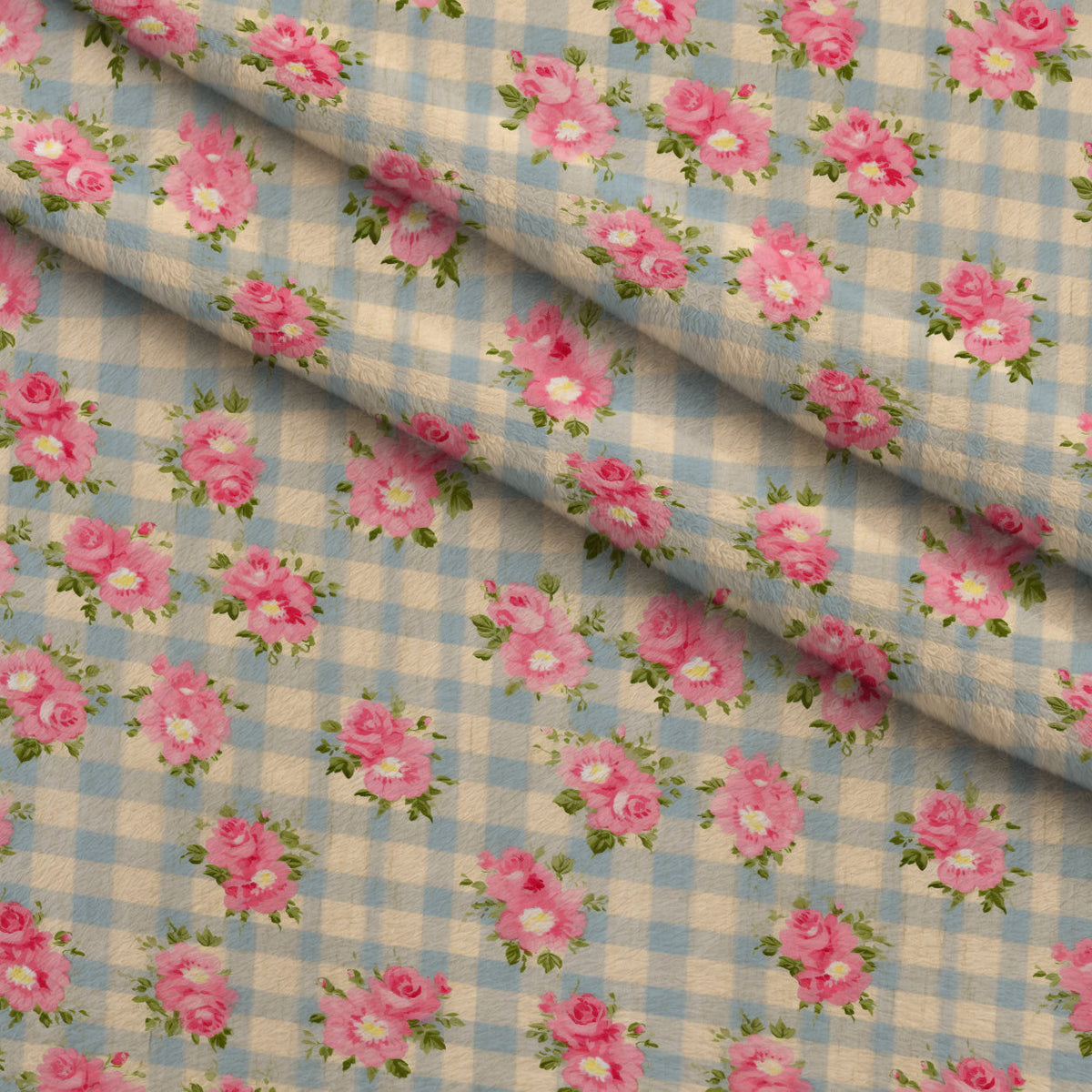 Faded Gingham Blooms Pattern 6 Minky Fabric