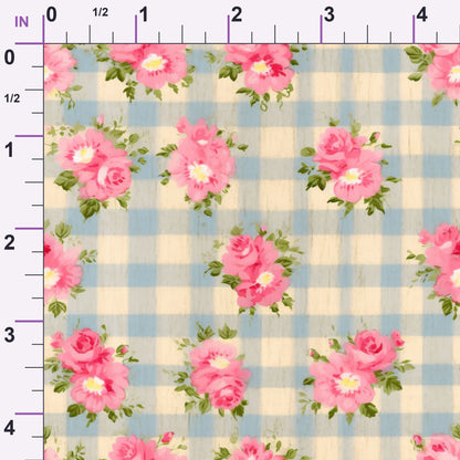 Faded Gingham Blooms Pattern 6 Minky Fabric