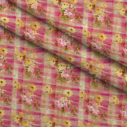 Faded Gingham Blooms Pattern 7 Minky Fabric