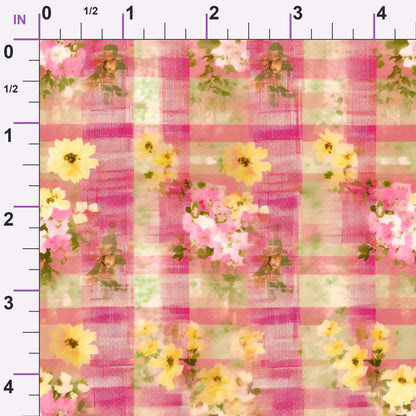Faded Gingham Blooms Pattern 7 Minky Fabric
