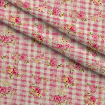 Faded Gingham Blooms Pattern 9 Minky Fabric