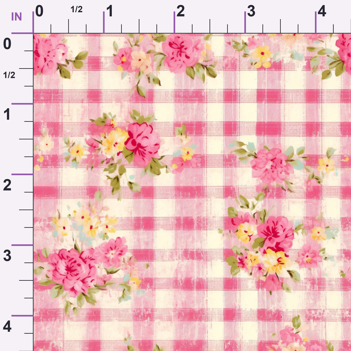 Faded Gingham Blooms Pattern 9 Minky Fabric