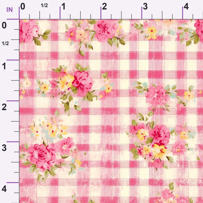 Faded Gingham Blooms Pattern 9 Minky Fabric