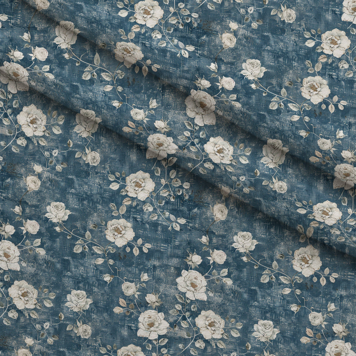 Faded Indigo Roses Pattern 1 Minky Fabric