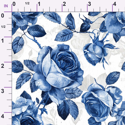 Faded Indigo Roses Pattern 11 Minky Fabric