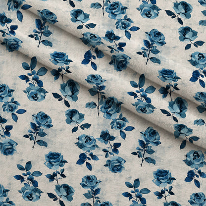 Faded Indigo Roses Pattern 2 Minky Fabric