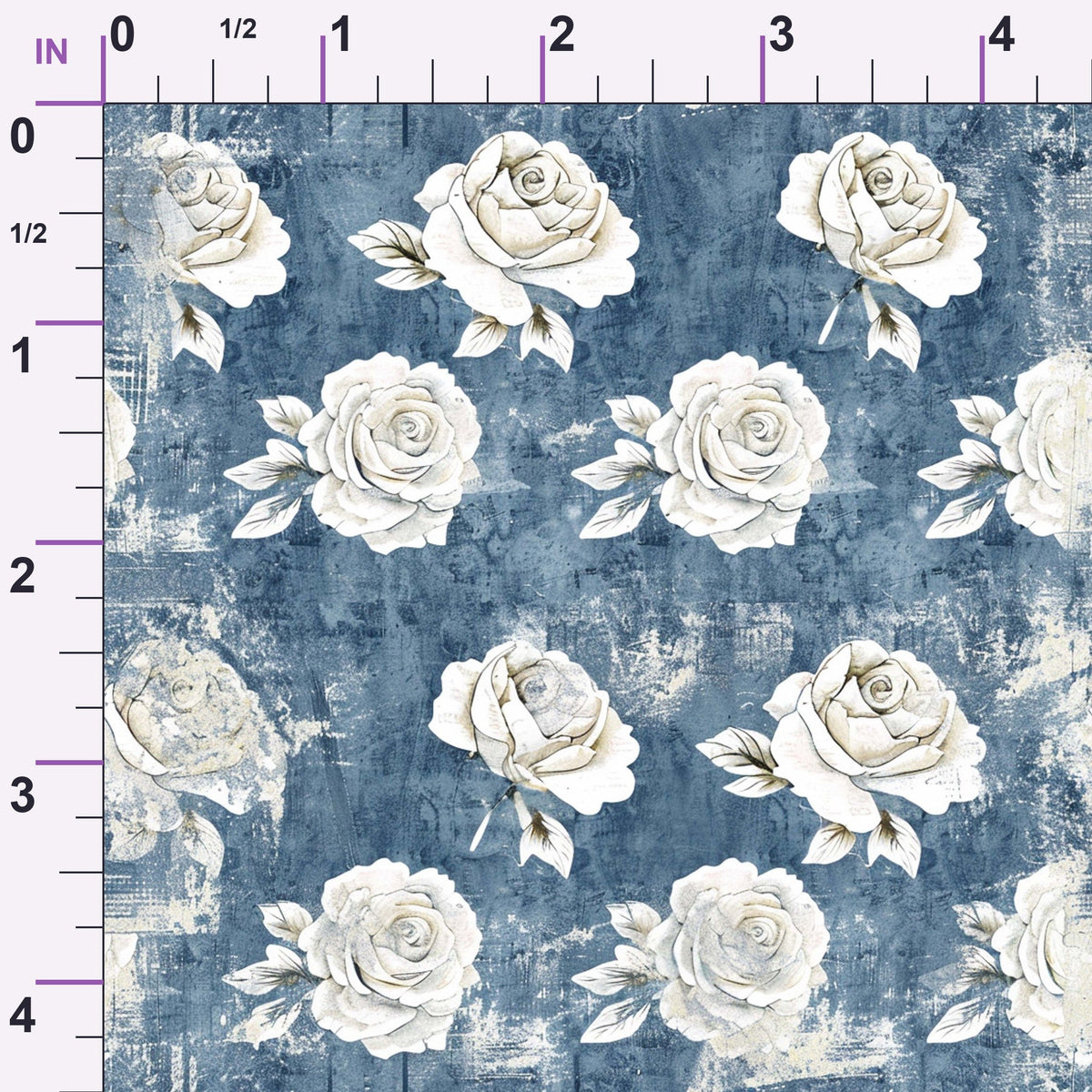 Faded Indigo Roses Pattern 5 Minky Fabric