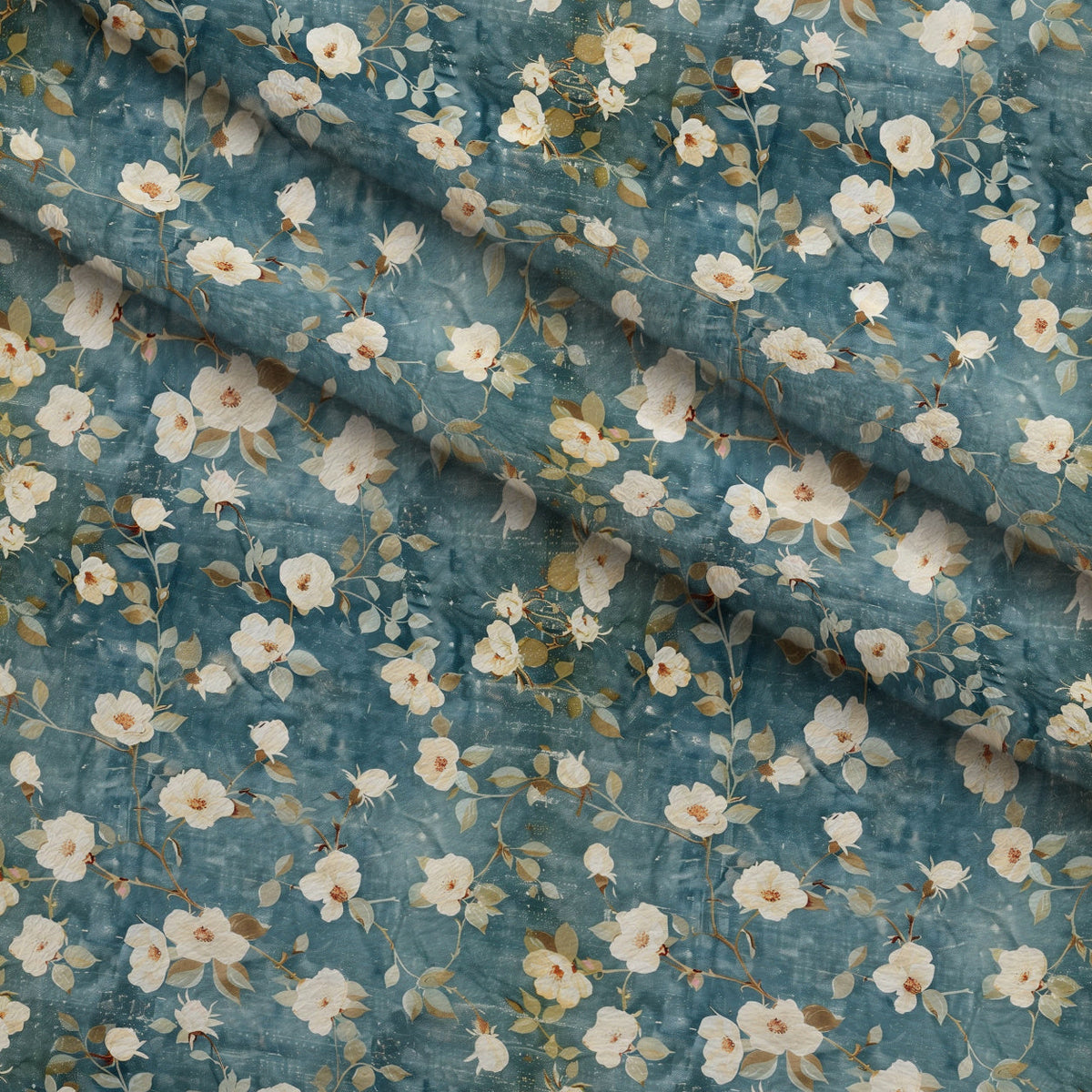 Faded Indigo Roses Pattern 9 Minky Fabric