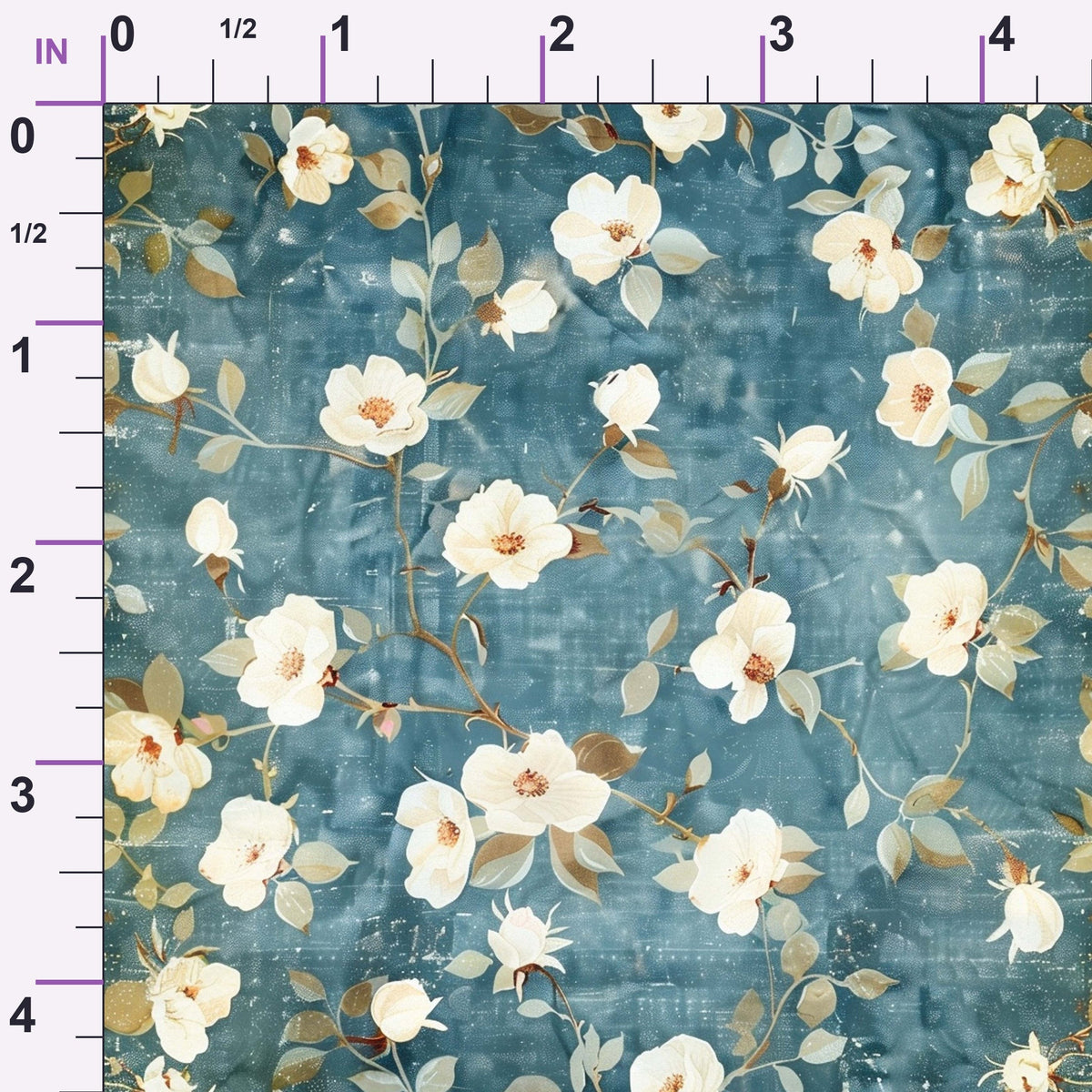 Faded Indigo Roses Pattern 9 Minky Fabric