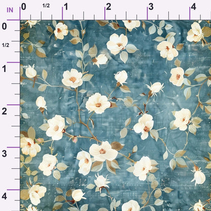 Faded Indigo Roses Pattern 9 Minky Fabric