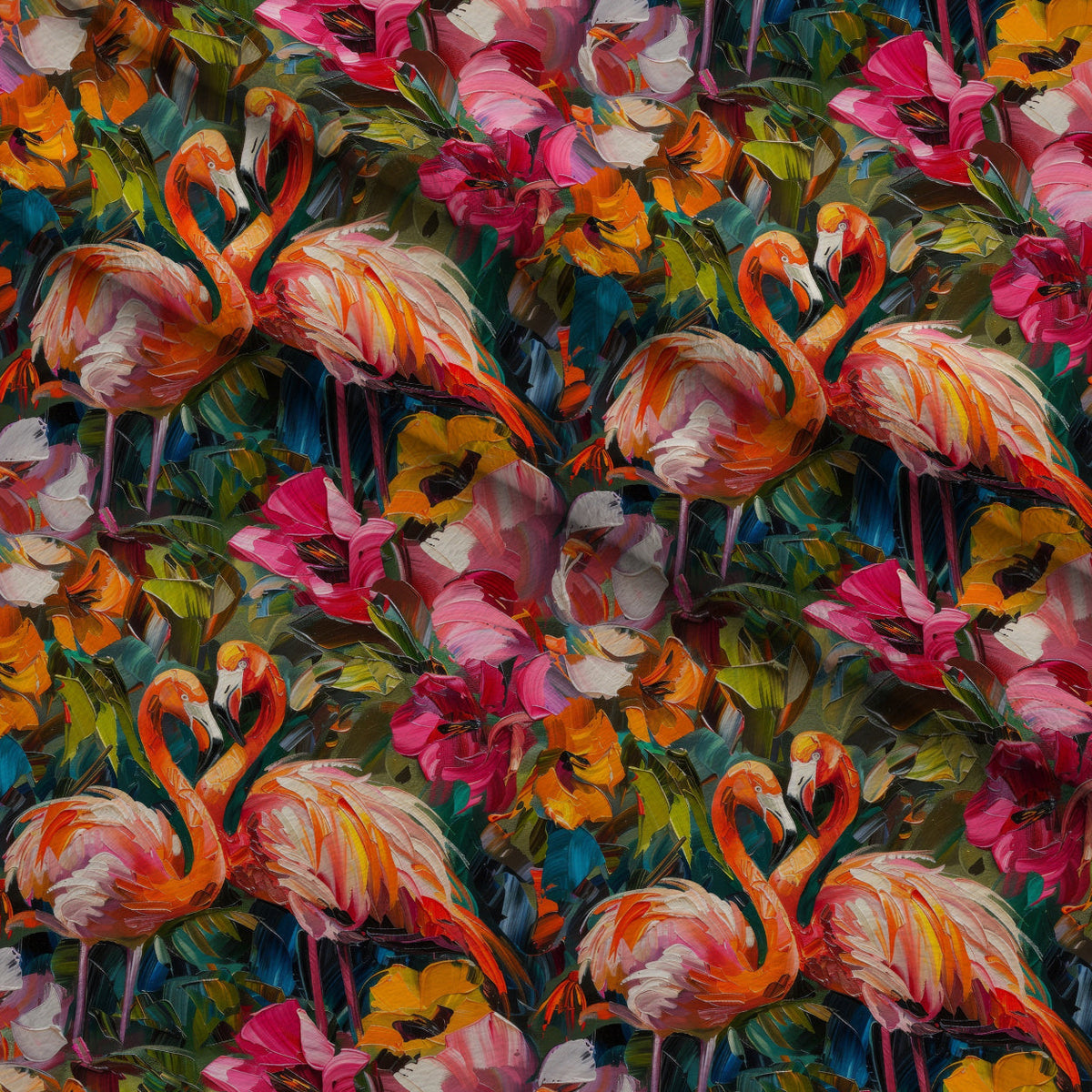 Floral Flamingos Painting Minky Fabric