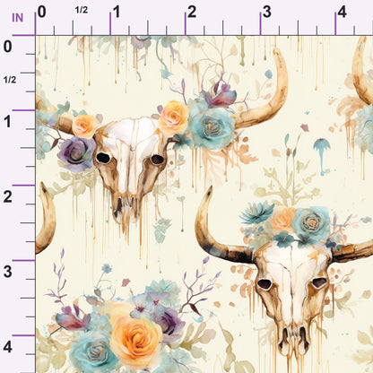 Floral Longhorn Pattern 1 Minky Fabric