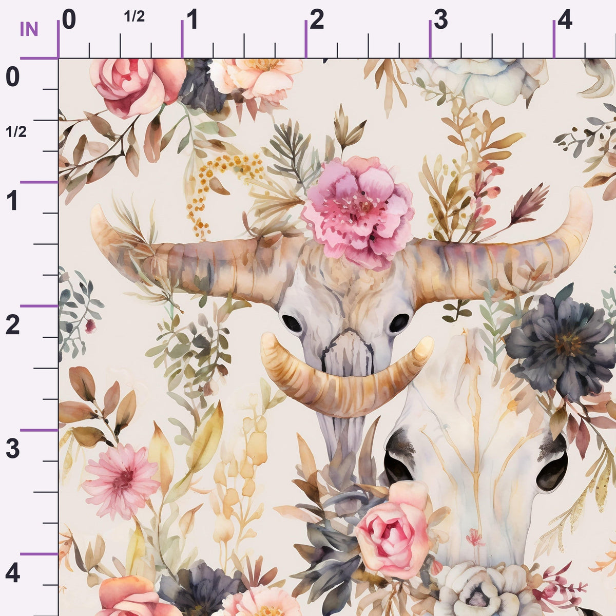 Floral Longhorn Pattern 12 Minky Fabric