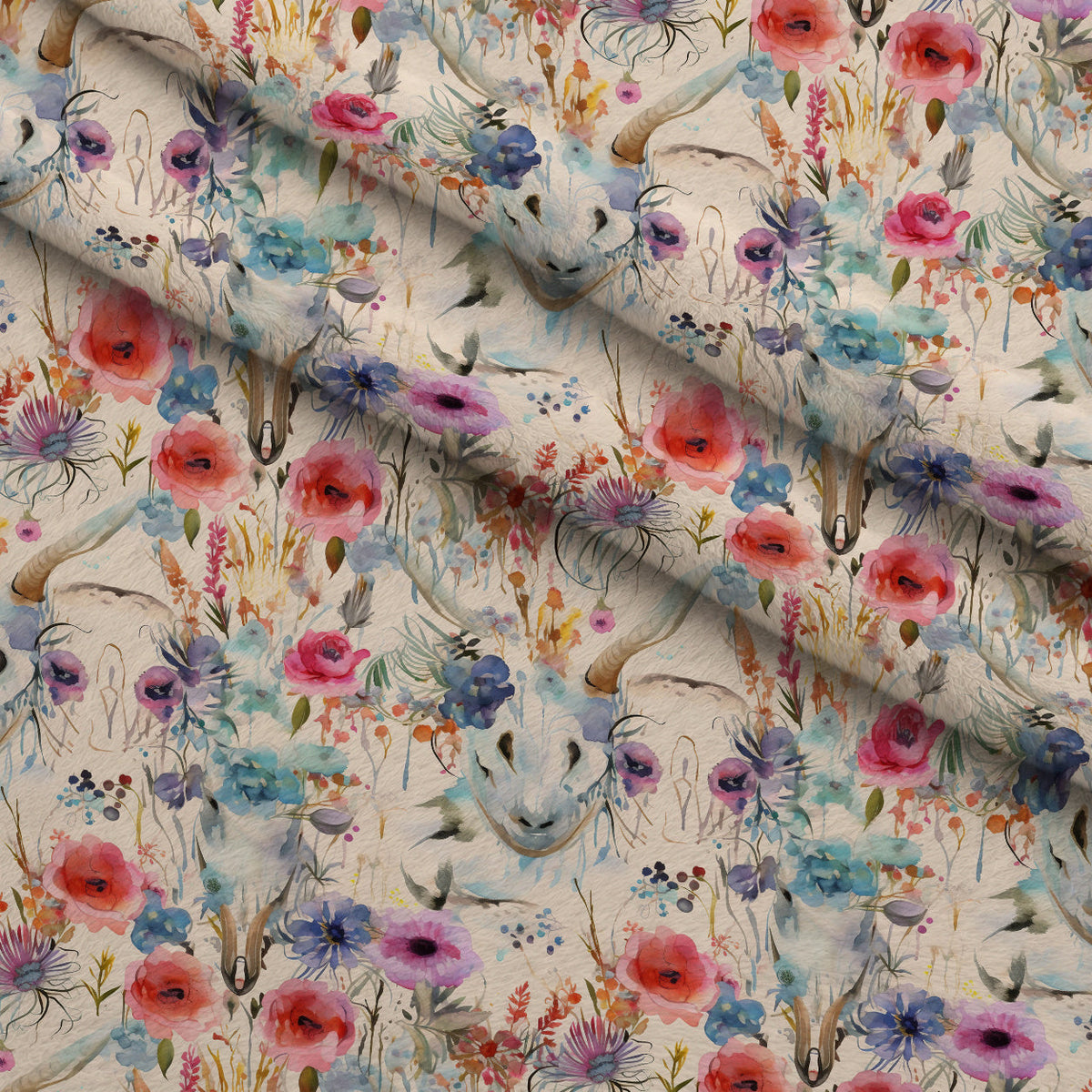 Floral Longhorn Pattern 13 Minky Fabric