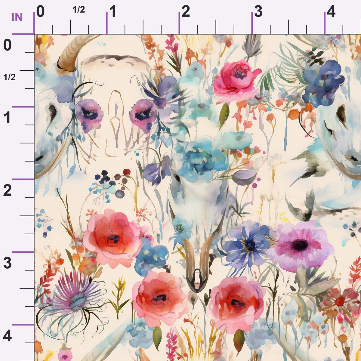 Floral Longhorn Pattern 13 Minky Fabric