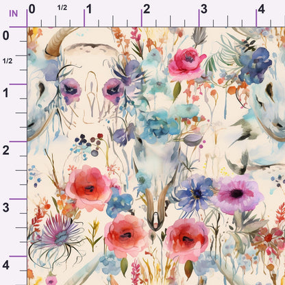 Floral Longhorn Pattern 13 Minky Fabric