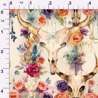 Floral Longhorn Pattern 14 Minky Fabric