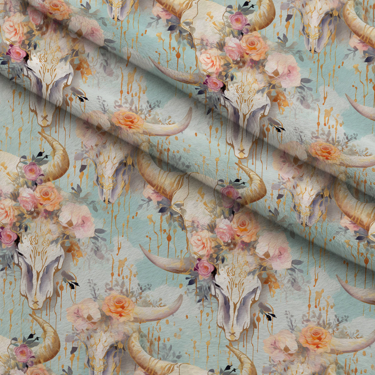 Floral Longhorn Pattern 2 Minky Fabric