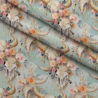 Floral Longhorn Pattern 2 Minky Fabric