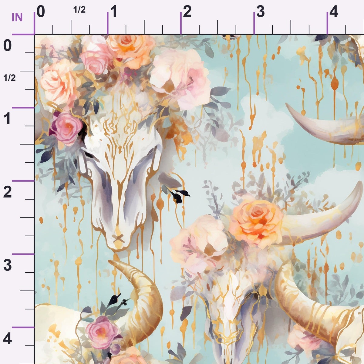 Floral Longhorn Pattern 2 Minky Fabric