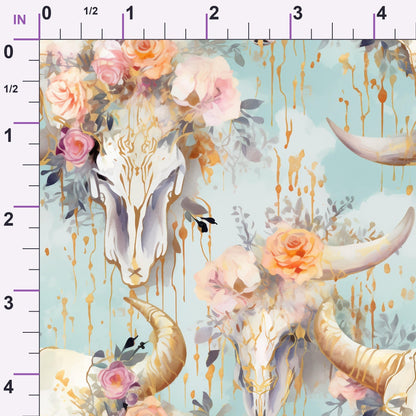 Floral Longhorn Pattern 2 Minky Fabric