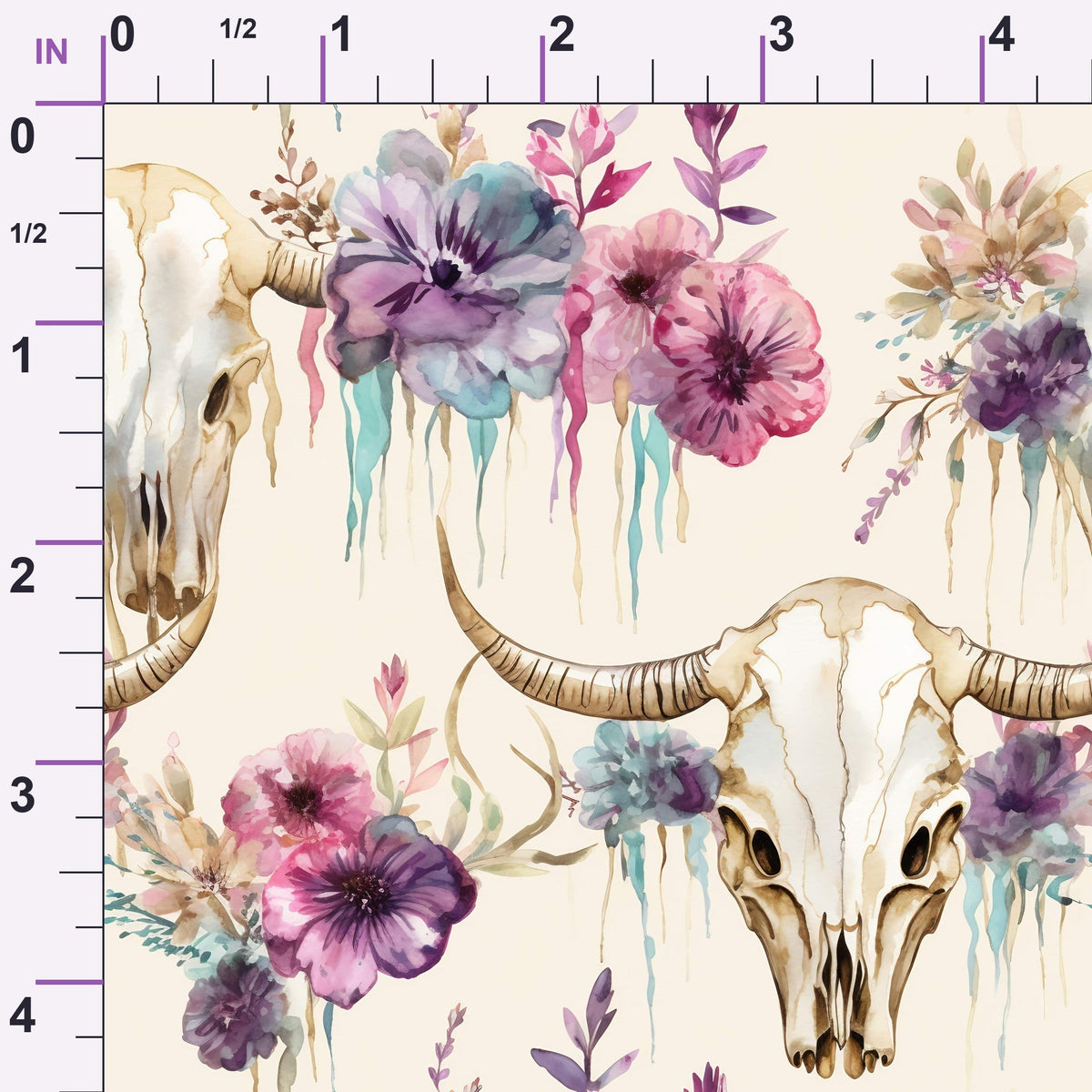 Floral Longhorn Pattern 20 Minky Fabric