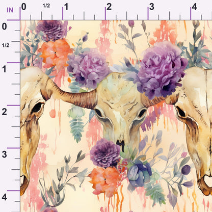 Floral Longhorn Pattern 4 Minky Fabric