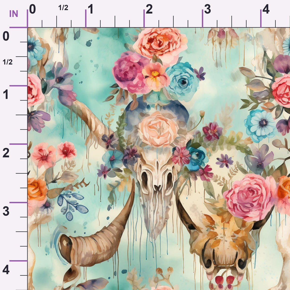 Floral Longhorn Pattern 5 Minky Fabric