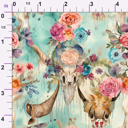 Floral Longhorn Pattern 5 Minky Fabric